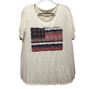 Est 1946 Womens Plus 22/24 American Flag‎ Mixed Media Lace Slub Knit Top Cream